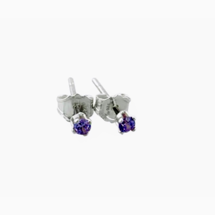 Super Tiny Purple Stud Earrings 2mm New